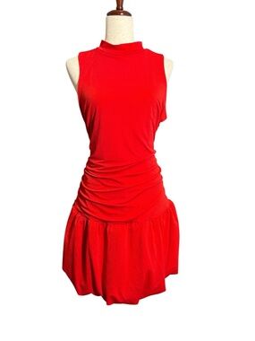 NWT Madden NYC Red Ruched Mini Dress Sleeveless Mock Neck Bubble Skirt XL